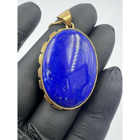 lapis lazuli pendant brass Mine 4 Afghanistan Dark Blue Natural - Picture 5 of 9